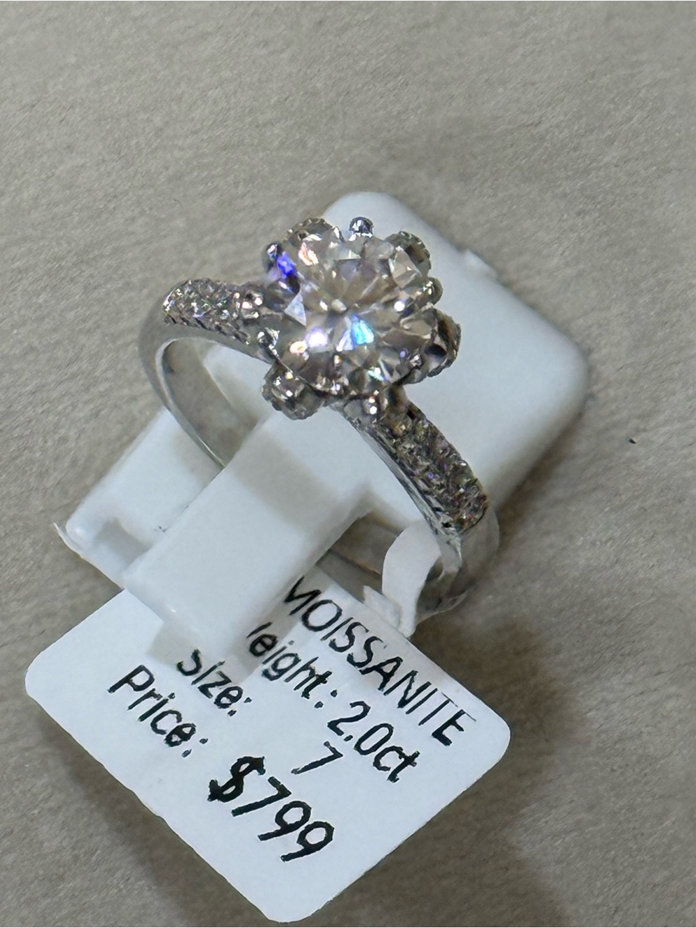 Moissanite Flower Halo Ring in Silver Tone - Size 7
